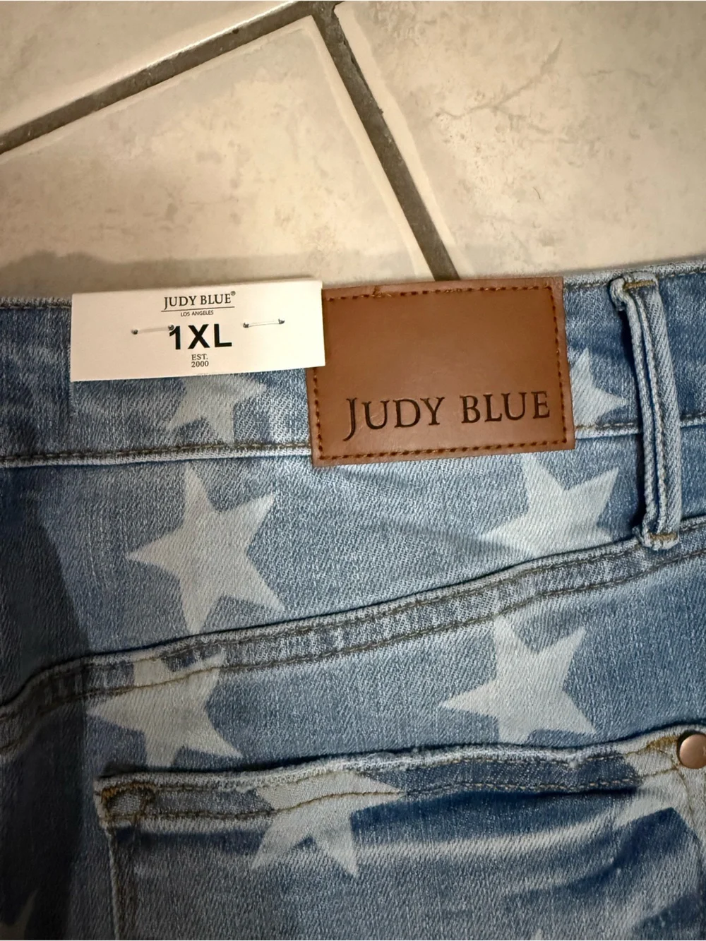 Judy Blue Two-Tone Stars & Stripes Denim Mini Skirt - Light Blue - Picture 3 of 4